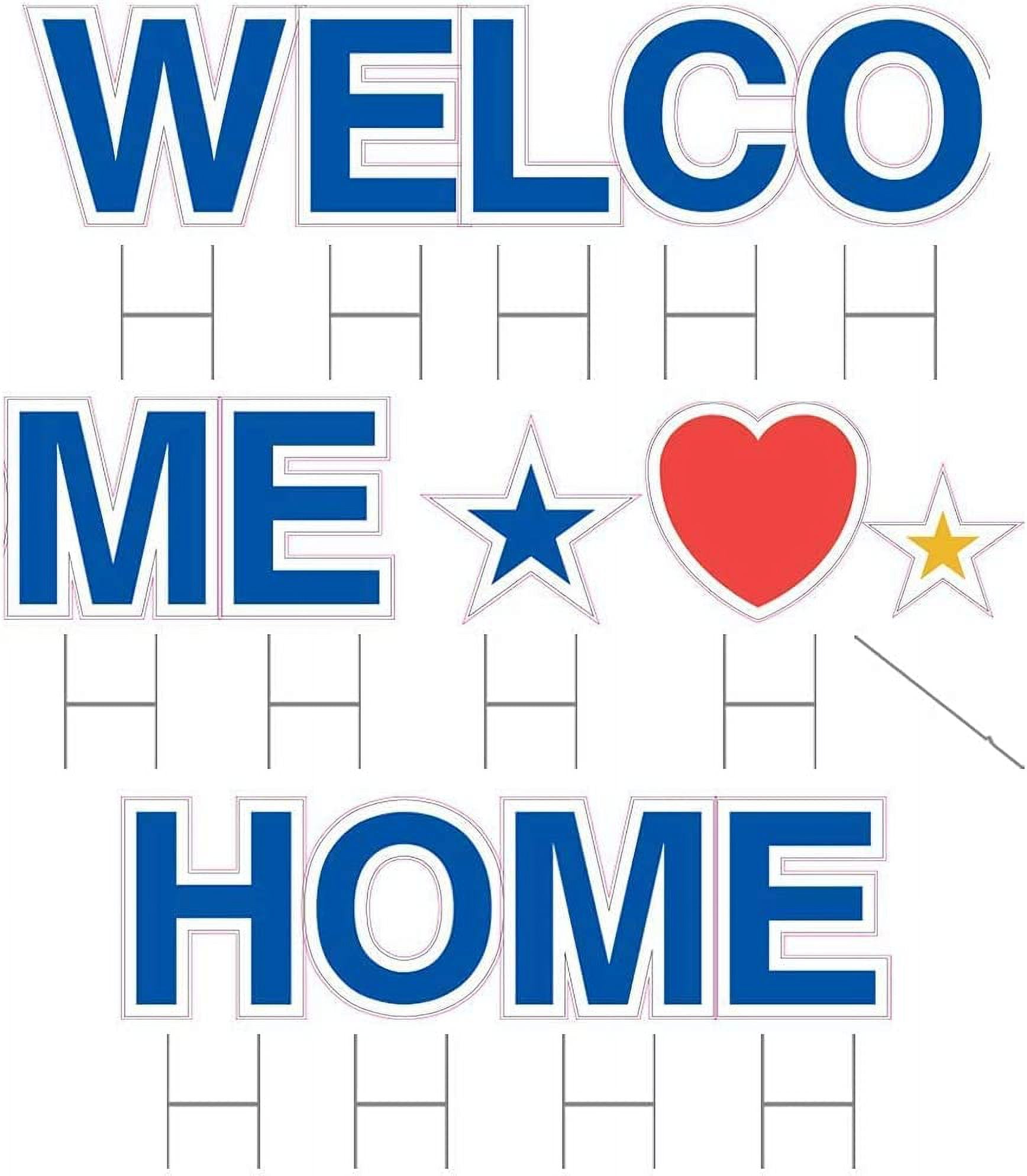 Vispronet Welcome Home Patriotic Yard Signs with Stakes – Each Letter is 18in Tall – Includes Bonus Stars and Tall Hat – Weather-Resistant Signs and Steel Stakes