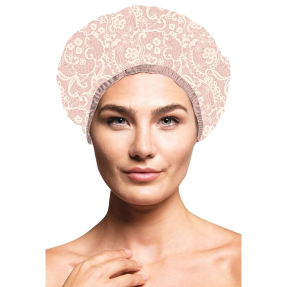 Gorro de ducha y gorro de baño de nailon reutilizable Gorros de ducha impermeables reversibles de gran tamaño, grandes, diseñados para todas las longitudes de cabello, con forro de rizo y banda elásti