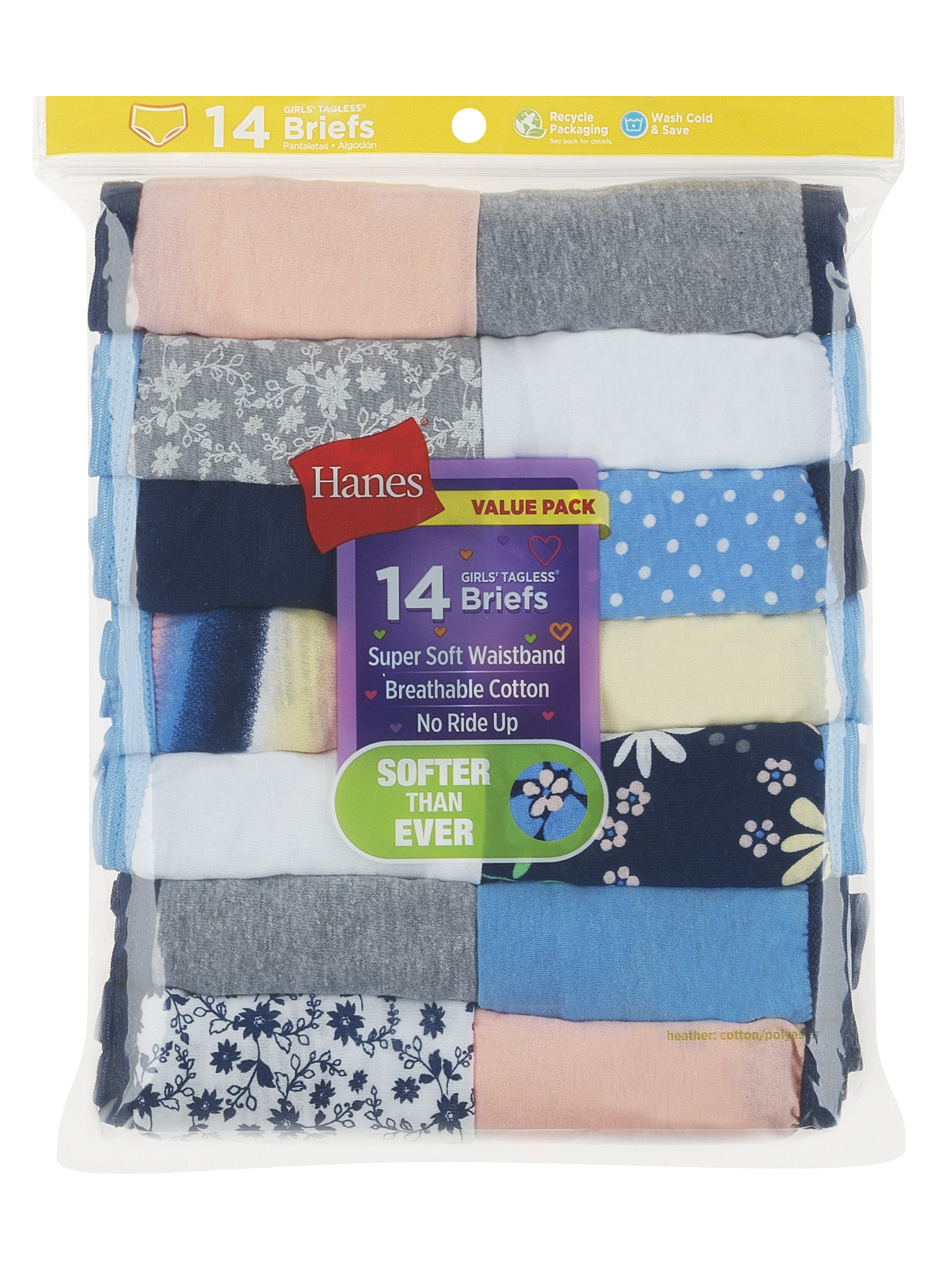 Hanes Girls' Tagless Underwear Super Soft Cotton Briefs, 14 pack - image 4 of 4