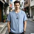 thumbnail image 2 of CUSTG Men Blouse Summer Casual Pullover Tops Tunic Relaxed Fit Short Sleeve Solid Color Shirt, 2 of 4