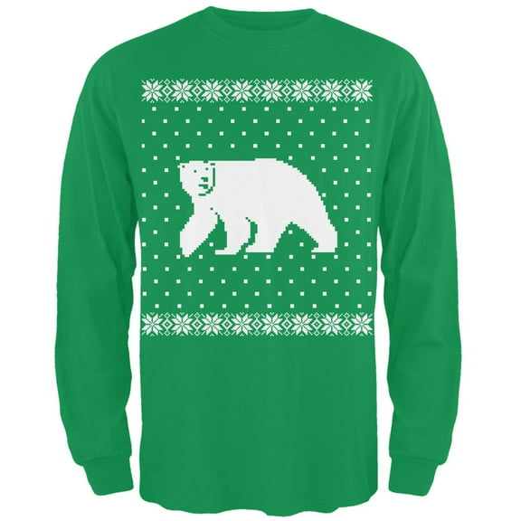 Big Polar Bear Ugly Christmas Sweater Green Long Sleeve T-Shirt