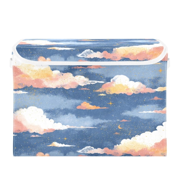 Storage Box With Lid 16.5x12.6x11.8In Foldable Stacked Household Storage Box Cartoon Sky