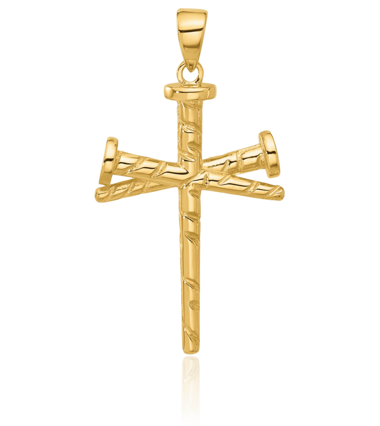 14K Solid Yellow Gold Nails Holy Cross Necklace Religious Chain Pendant Jesus Christ Charm