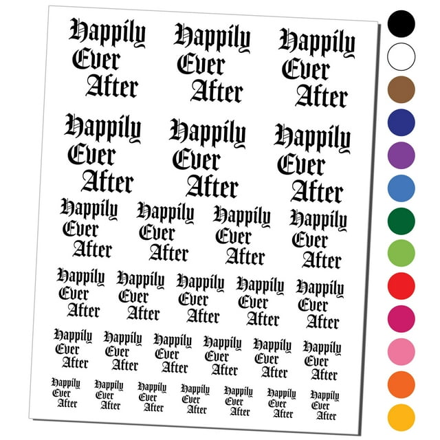 Happily Ever After Fairy Tale Wedding Old Timey Text Water Resistant Temporary Tattoo Set Fake Body Art Collection - Dark Blue