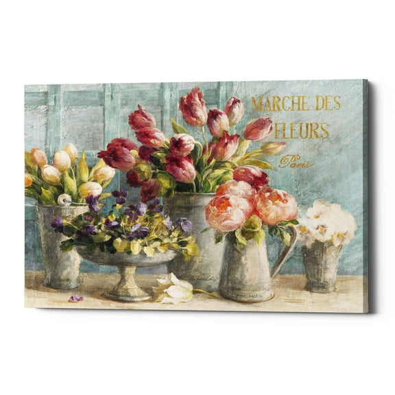 Epic Graffiti 'Marche des Fleurs Blue Gold' by Danhui Nai, Giclee Canvas Wall Art - Pink 18" x 12"
