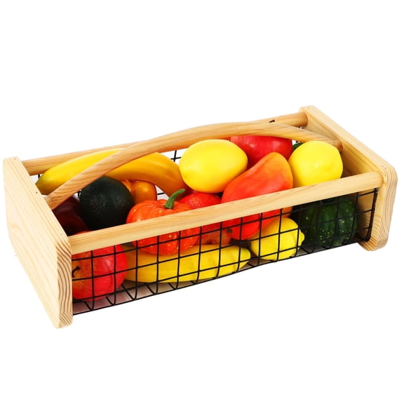 Garden Harvest Basket, Metal Wire Garden Hod Basket with Wood Handle, Large Capacity Fruit Storage Basket Vegetable Bin for Onion and Potato