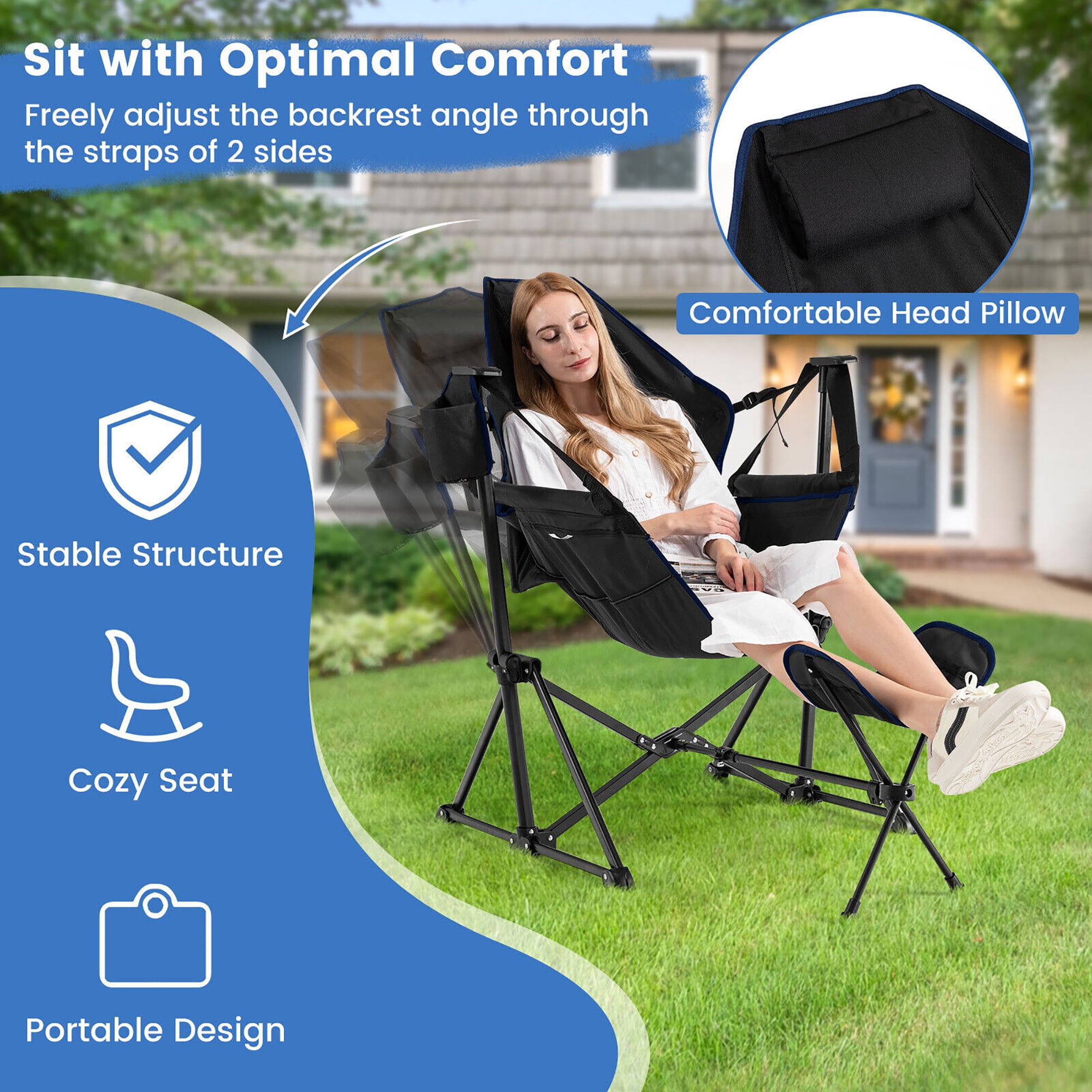 Gymax Outdoor Adjustable Backrest Chair Folding Camping Chair