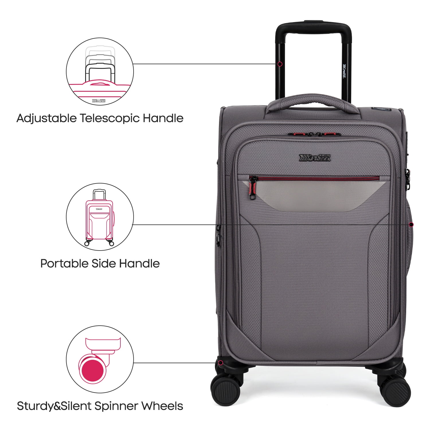 New York Xpress 2-Piece Softside Expandable Spinner Luggage Set, 22" Carry-on and 32" Checked with TSA Lock, Grey - WD8817