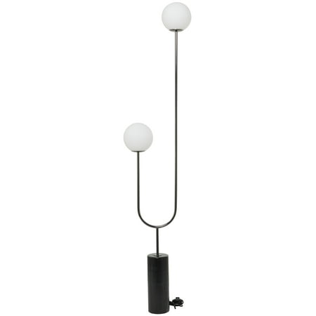 DecMode 73  2 Light Orb Black Floor Lamp with White Glass Shade