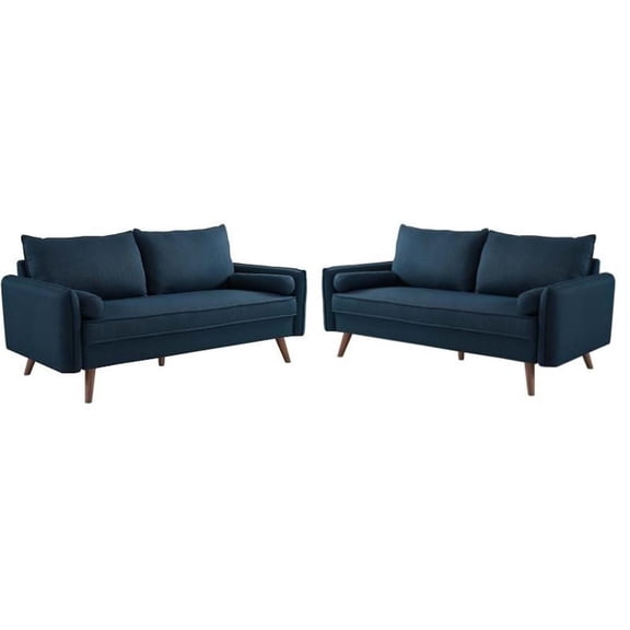 Home Square 2 Piece Contemporary Modern Polyester Fabric Sofa Set in Azure Blue