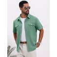 thumbnail image 4 of DARING DIVA Men's Linen Chest Pockets Short Sleeves Button Down  Shirt S Green, 4 of 7