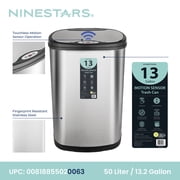 Nine Stars Automatic Kitchen Trash Can, 13.2 Gallon Stainless Steel, Motion Sensor Hands free Soft Close Lid Garbage Bin, Silver