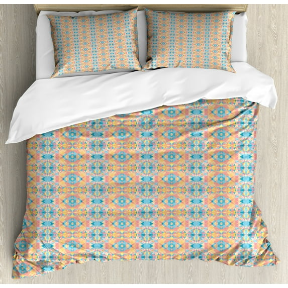 Muted Colors Duvet Cover Set King Size, Easing Composition of Geometric Shapes in Different Soft Tones, Decorative 3 Piece Bedding Set with 2 Pillow Shams, Multicolor, by Ambesonne