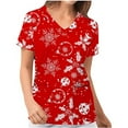 thumbnail image 2 of EGNMCR Hauts de Soins Infirmiers pour Femmes, Uniforme de Travail Imprimé de Noël, Manches Courtes, Col en V, Blouse de Travail avec Poches, Costumes de Noël, 2 of 5