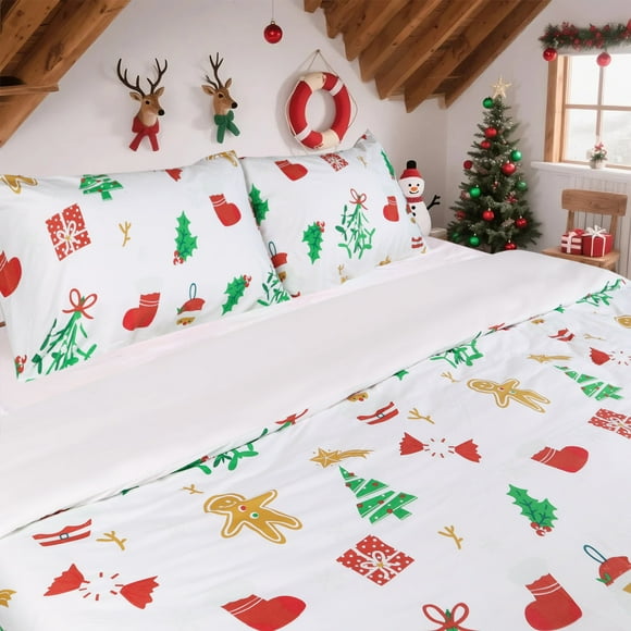 Hitime Funda Nórdica Navideña Tamaño Queen 3 Piezas - Microfibra Suave y Transpirable, Tema Festivo, Incluye 1 Funda Nórdica y 2 Fundas de Almohada