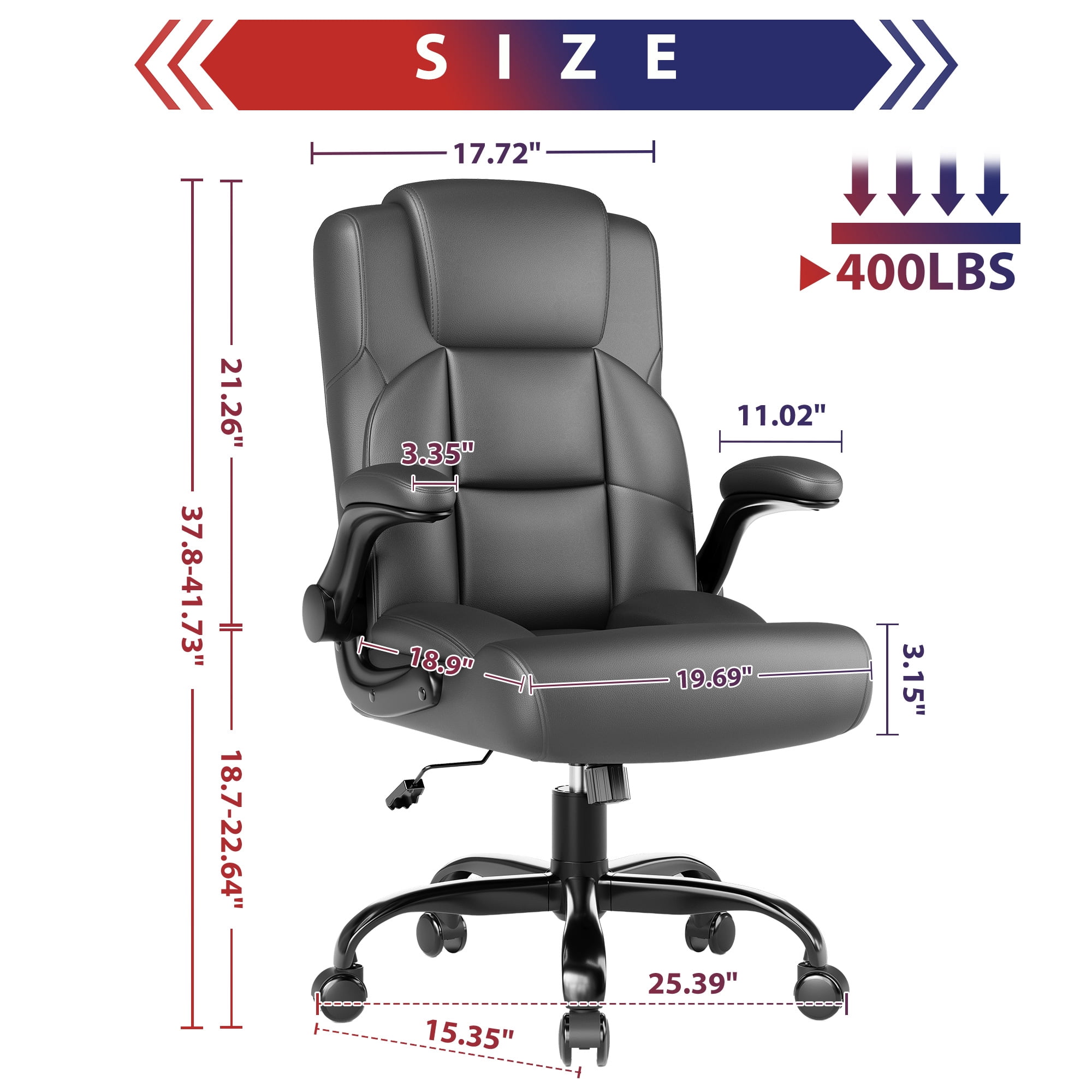 JONPONY Leather Office Chair, Big and Tall Office Chair 400LBS Wide Seat Ergonomic Computer Desk Chair High Back Executive Leather Chair Adjustable Task Chair Lumbar Back with 1-Year Warranty, Grey