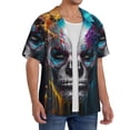 thumbnail image 2 of Sikiie Modern Abstract Colorful Skull Men's Wrinkle Free Untucked Cuban Shirt Business Casual Button Down Shirts Short Sleeve ShirtSmall, 2 of 5