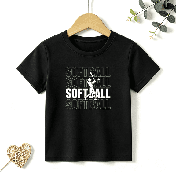 Girls Graphic Tees Softball Player Repeat Text Print Kids T Shirt Sports Casual Tee 100% Cotton Short Sleeve Soft Tops 4-13Y