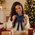 thumbnail image 7 of Lilixerw Satin Christmas Bow, Navy Blue Multi Loop Bow With Gold Edge And Pointed Tails, 5.12x7.09 Inch, for Tree Wreath Door Stair Decoration, 7 of 7