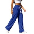 thumbnail image 5 of Ltctricy Ribbed Wide Leg Pants for Women Drawstring Comfy Yoga Pants Casual Loose Elastic Waisted Lounge Pants(Blue,One Size), 5 of 6