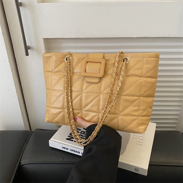 Bolso de cadena para hombro y axila | Bolso de cuero acolchado de lujo | Correa ajustable | Tote de gran capacidad | Compartimentos multifuncionales | Negro, blanco, caqui | 36x20x4cm