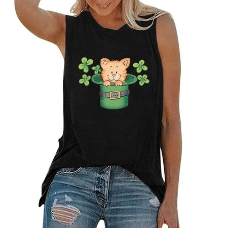 

Summer Tops for Women Women s Summer Print Round Neck Sleeveless Vest Casual Loose Pullover Tunic Tees Comfort Colors Tshirt Black XXL