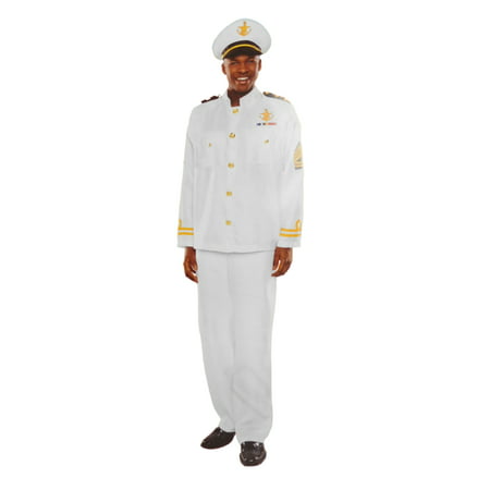 Mens Navy Captain Halloween Costume Hat Top & Pants