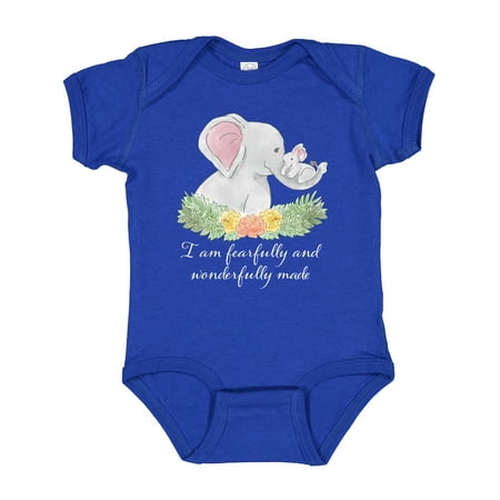 

Inktastic I Am Fearfully and Wonderfully Made Elephants and Flowers Gift Baby Boy or Baby Girl Bodysuit