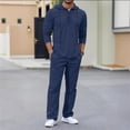 thumbnail image 2 of DHFJKG Tracksuit 2 Piece Set For Men Linen Casual Suit Solid Color Hooded Long Sleeve Pullover Loose Fit Pants Lightweight Versatile Outfit, 2 of 4