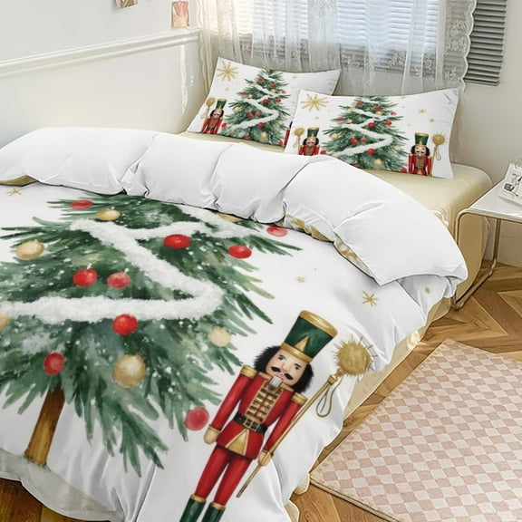 Christmas Nutcrackers And Tree 3D Duvet Cover Set Quilt Cover Theme of teenager for Bedroom Decoration