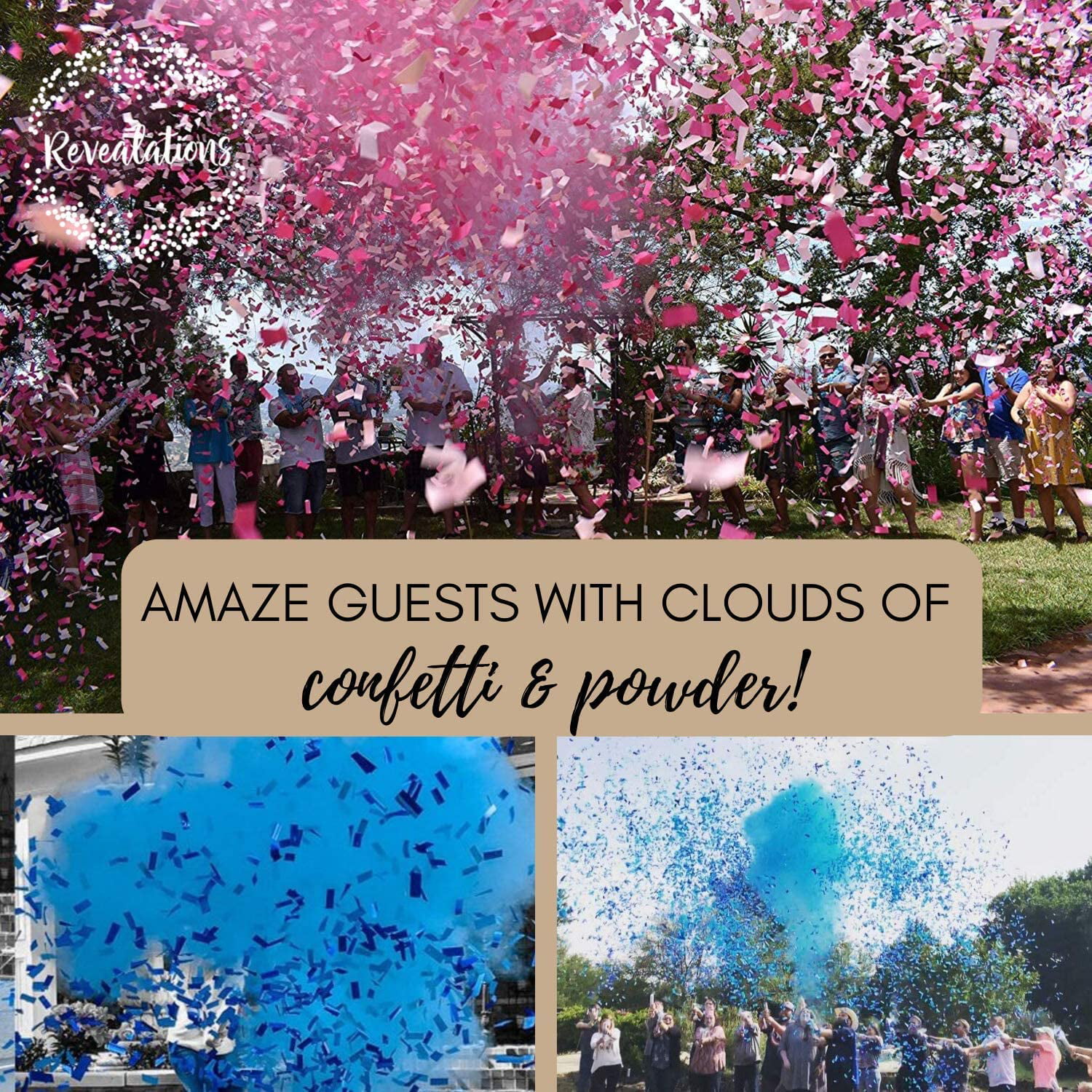 Confetti + Powder + Streamers Gender Reveal Cannons 32 / Light Pink + Dark Pink / Yes - Without Color Label