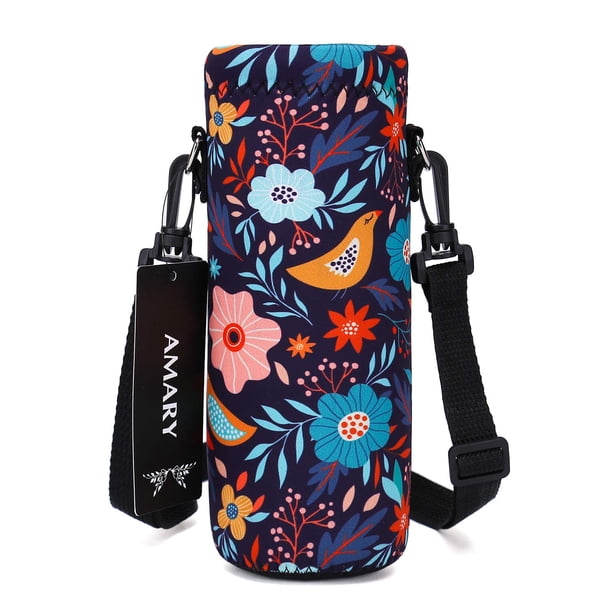 Amary Bolsa Portabotellas De Agua De Neopreno De 500 Ml Con Correa Ajustable Para El Hombro Funda Aislante Para Botellas De Agua De Acero Inoxidable/Vidrio/Plástico De 16,9 Oz (Pájaros)