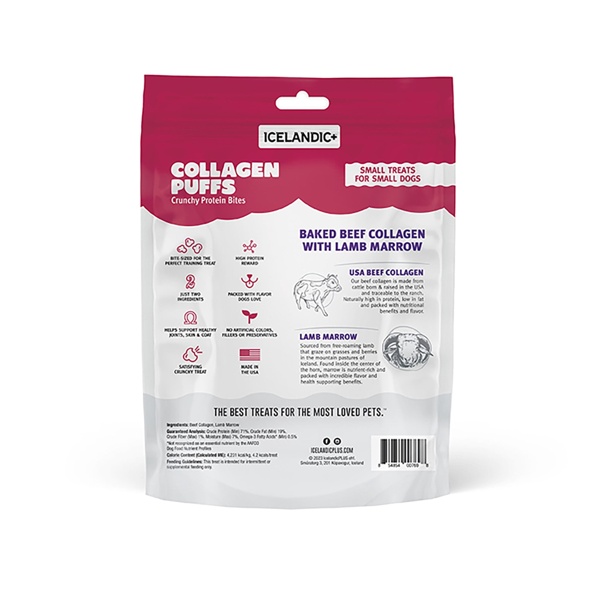 Icelandic+ Collagen Puffs: Baked Beef Collagen With Lamb Marrow 1.3oz - Small Dog Treats, Crunchy Protein Bites