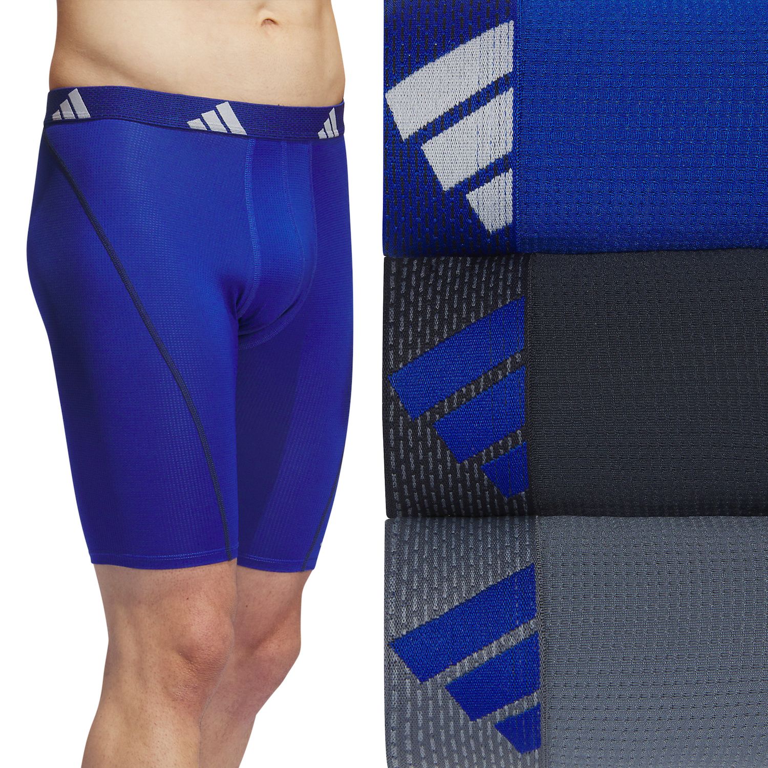 Adidas Sport Performance Mesh Long-Leg Boxer Briefs 3-Pack Men's Blue photo 1