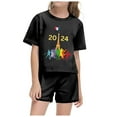 thumbnail image 4 of Baby Girls Outfits Short Sleeve Fashion Prints Trendy Sports T Shirt Tops Shorts Set Kids Clothes Black 12 Years-13 Years, 4 of 4
