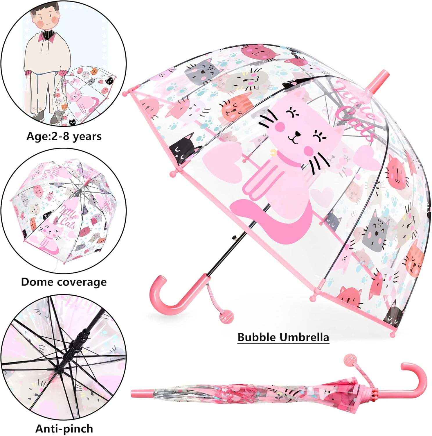 MGH 2 PCS Kids Clear Umbrellas for Rain Dome Bubble Umbrella Windproof for Toddler Boys Girls