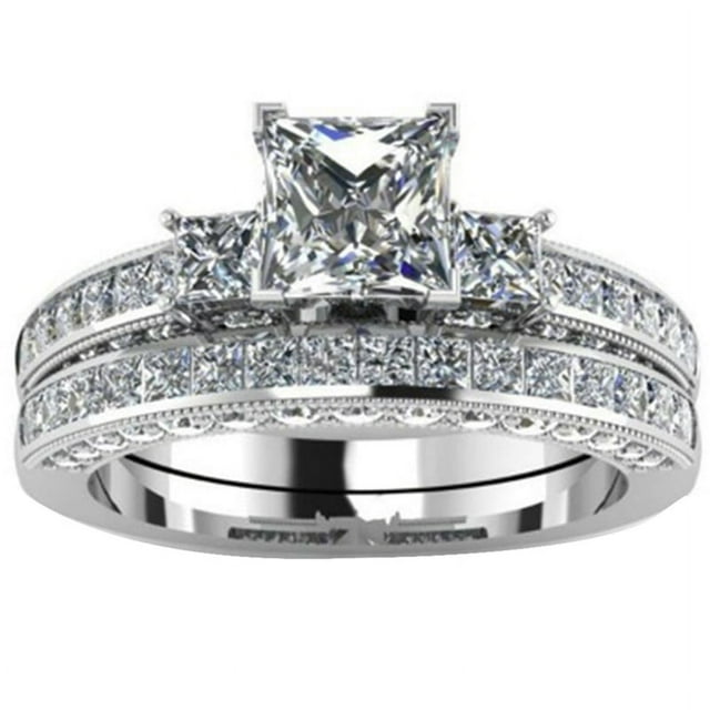 Square Couple Ring Set Two Ladies Pair Ring Alloy Square Zirconia Ring Wedding Ring