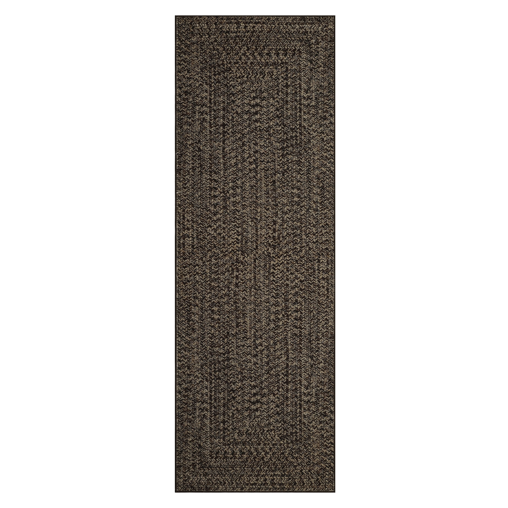 GlowSol 2' x 10' Runner Rug Modern Braided Print Rugs Non-Slip Low Pile Bedroom Runner Rug Washable Floor Mat for Kitchen Hallway, Black Brown
