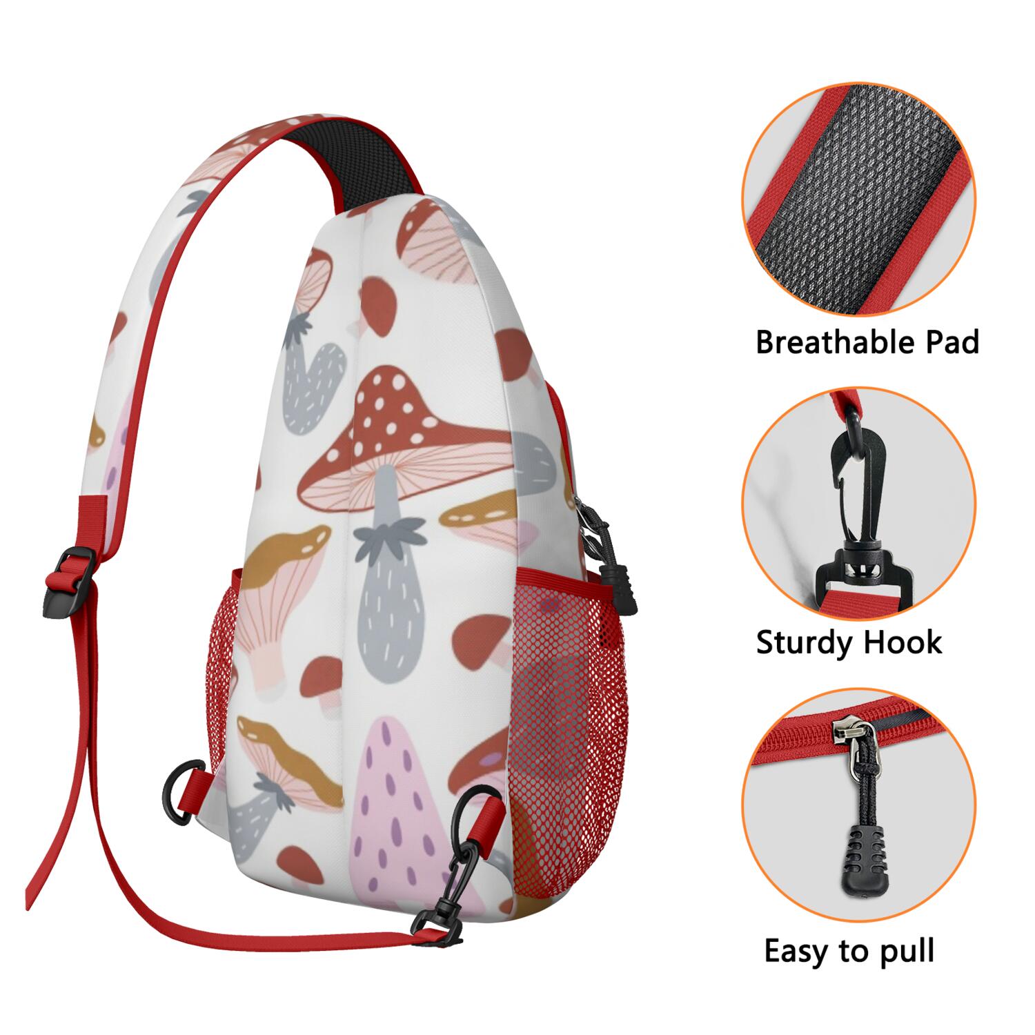 Crossbody Sling Bag Mushroom Hiking Sling Backpack Shoulder Backpack Travel Chest Pack for Men Women