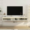 thumbnail image 6 of Resenkos Floating TV Stand (Wall-Mounted), TV Shelf with LED Lights & Power Outlet, High-Gloss TV Cabinet for Living Room - White, 6 of 13