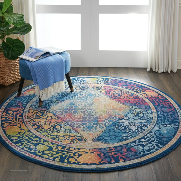 Nourison Global Vintage Boho Bordered Blue/Multicolor Area Rug