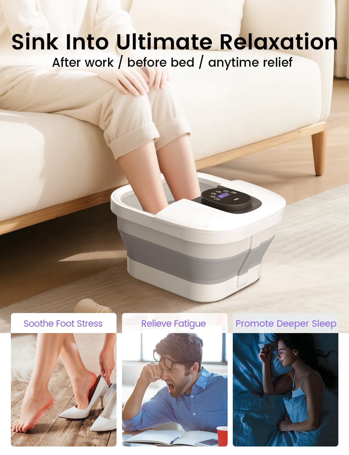 ALLJOY Collapsible Foot Spa with Heat, Bubbles, 24-Level Temp Control, Red Light, Timer, Foot Soaking Tub, Foot Bath Massager Pedicure Foot Spa