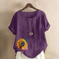 thumbnail image 2 of lcziwo Women Patriotic T Shirt Plus Size Linen Stars Stripes Short Sleeve Shirts Patriotic Graphic Memorial Summer Crew Neck T Shirt Purple L, 2 of 5