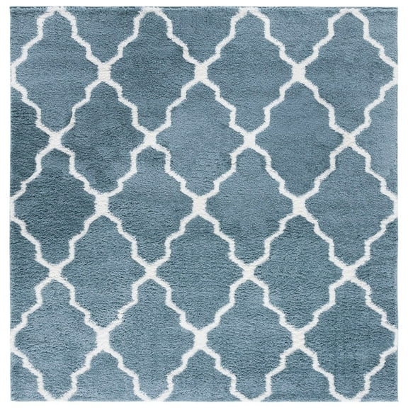 SAFAVIEH Berber Alastar Abstract Shag Area Rug, 7' x 7' Square, Blue Rust/Ivory