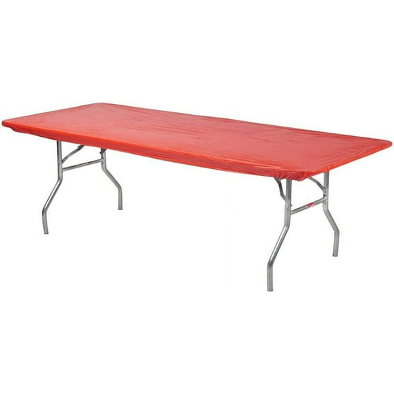 Kwik-Covers 8' Rectangular Plastic Table Covers 30" x 96" (8 Feet), Bundle of 10 - Indoor or Outdoor Fitted Table Covers for Banquet Tables (10 Pack, Red)