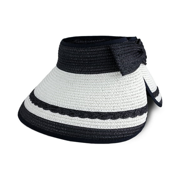 MAGID WOMEN'S PAPER STRAW ROLL UP SUN VISOR WITH VELCRO BOW