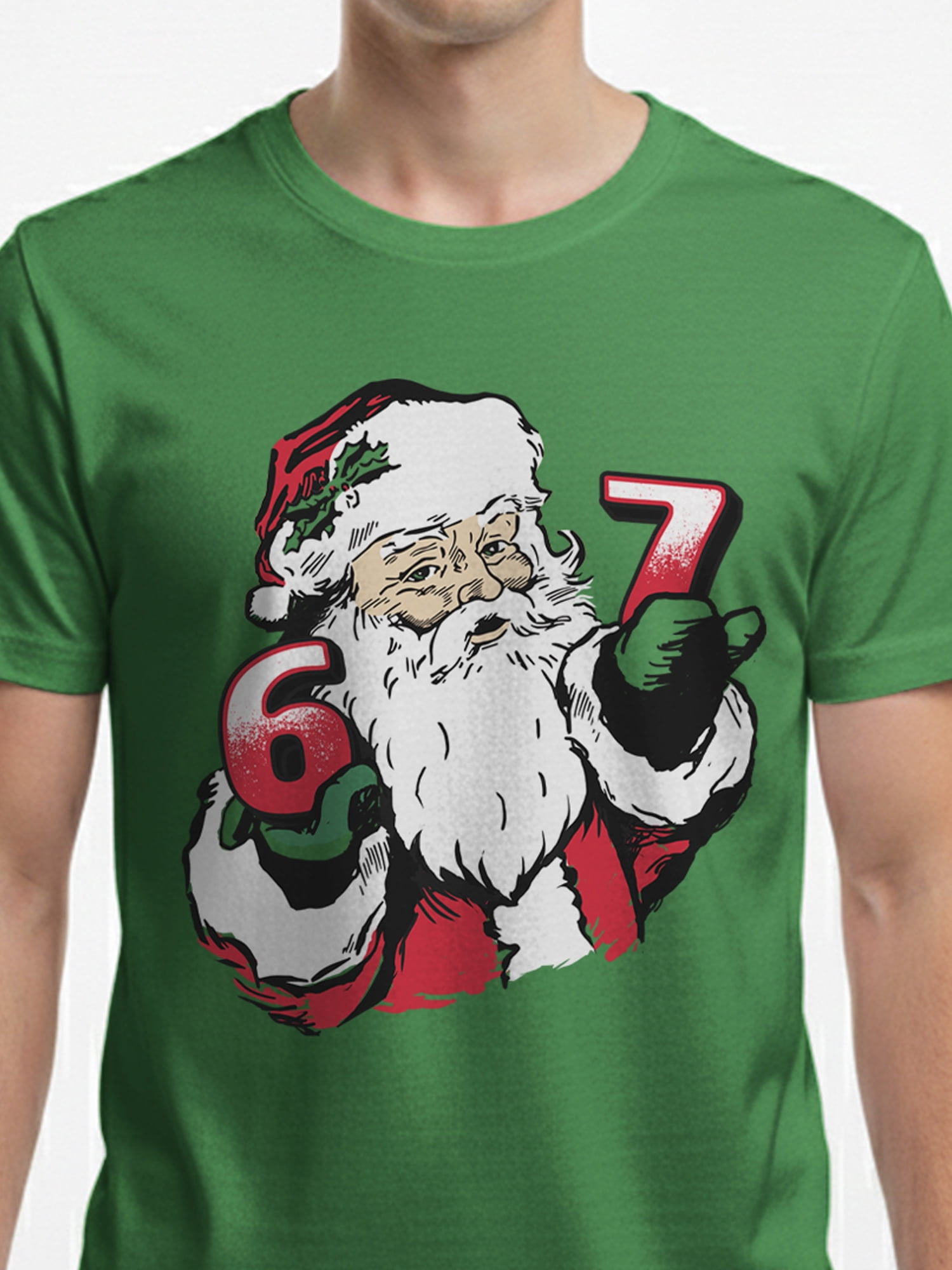 Men's & Big Men's Graphic Holiday Tee Shirt, Santa 6 7 Meme, Sizes S-3XL