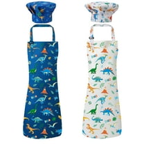 AOWOO 4Pcs Kids Apron and Chef Hat Set Gift for Girls Boys, Dinosaurs Adjustable Kitchen Cooking Child Aprons with 2 Pockets Waterproof Smocks Chef Dress up for Baking Cooking Painting Art Gardening