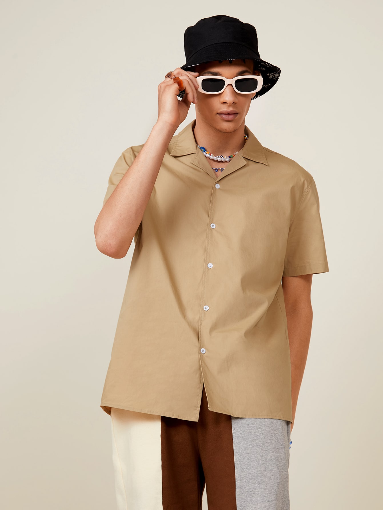 Khaki Men Revere Collar Shirt - Walmart.com