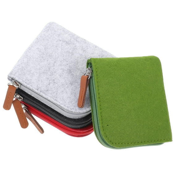 WHAMVOX  4 Pcs Bag Felt Purse Red Light Grey Green Dark Smooth Zipper